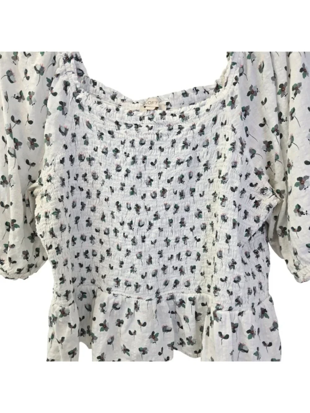 Loft Floral Smocked Bodice Square Neck Boho Top Size XXL
